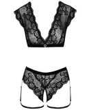 Cottelli Lingerie melns mežģīņu apakšveļas komplekts ar šķēlumu