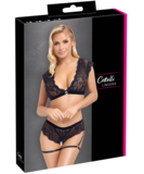 Cottelli Lingerie melns mežģīņu apakšveļas komplekts ar šķēlumu