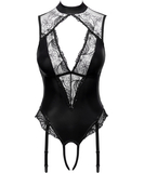 Cottelli Lingerie Sulina mustast läikega avatud jalgevahega bodi