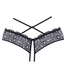 Allure Lingerie Crayzee melni mežģīņu stringi ar šķēlumu