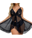 De Namour „Celeste“ juoda permatoma „babydoll“ su stringais
