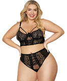 Dreamgirl black lace & mesh lace up bustier & panty set