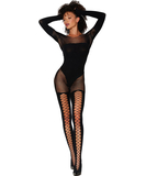 Dreamgirl black opaque & net bodystocking with sleeves
