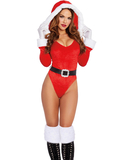 Dreamgirl Santa's Helper punane sametine kapuutsiga bodysuit