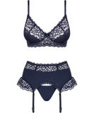 Obsessive dark blue lace lingerie set