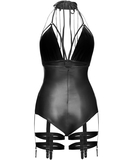 Noir Handmade black matte look bodysuit with chains and suspenders