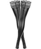 Noir Handmade black matte look footless hold-up stockings with lace