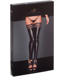 Noir Handmade black matte look footless hold-up stockings with lace