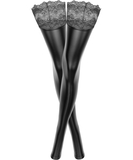 Noir Handmade black matte look footless hold-up stockings with lace