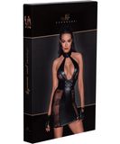 Noir Handmade black matte look & sheer mesh halter mini dress