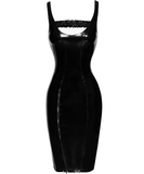 Noir Handmade black vinyl midi dress with front zipper