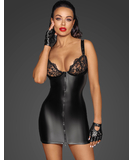 Noir Handmade black matte look mini dress with lace