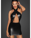 Noir Handmade black matte look halter cross front mini dress