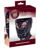 Fetish Collection melna mākslīgās ādas maska ar atvērumiem