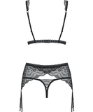 Obsessive black lace three-piece lingerie set