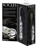 Icicles No. 38 zamšādas pātaga ar stikla rokturi