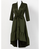 MAKE Moss Green Asymmetrical Robe with Ruffles