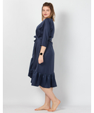 MAKE Dark Blue Asymmetrical Robe with Ruffles