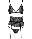 kissable Posy black lace suspender lingerie set