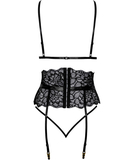 kissable Posy black lace suspender lingerie set