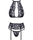 kissable Posy black lace suspender lingerie set