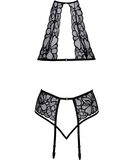 kissable Posy black lace suspender lingerie set