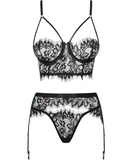 Obsessive Lashy black lace three-piece lingerie set