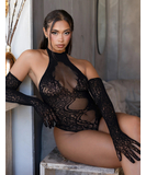 Leg Avenue To a T juoda glaustinukė ir pirštinės