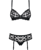 Obsessive black lace lingerie set with garters