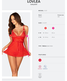 Obsessive Lovlea punane läbipaistvast tüllist babydoll-kleit paelaga