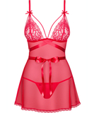 Obsessive Lovlea red sheer mesh babydoll with ribbon