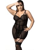 Mapale black sheer mesh basque with thong
