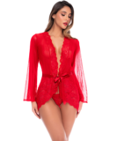 Mapale Luna red sheer mesh peignoir