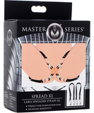 Master Series vulvas atpletējs ar klipšiem un mākslīgās ādas siksnām