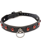 Master Series Strict leatherette choker with red rhinestones