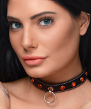 Master Series Strict leatherette choker with red rhinestones