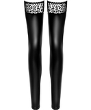 Noir Handmade black matte look hold-up stockings with flock print