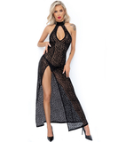 Noir Handmade black sheer mesh dress with flock print