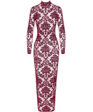 Noir Handmade Kink Royal F383 burgundy sheer mesh dress