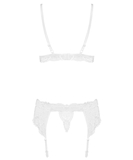 Obsessive white lace lingerie set with suspender belt