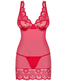 Obsessive Red Mesh Chemise with Lace