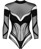 Obsessive black net crotchless bodysuit