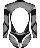 Obsessive black net crotchless bodysuit