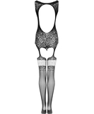 Obsessive black net crotchless bodystocking