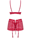 Obsessive Lividia red lace three-piece lingerie set