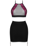 Obsessive Rosenty black bra & skirt with pink embroidery