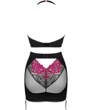 Obsessive Rosenty black bra & skirt with pink embroidery