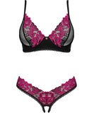 Obsessive Rosenty black lingerie set with pink embroidery