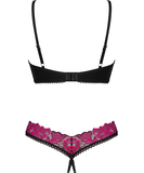 Obsessive Rosenty black lingerie set with pink embroidery