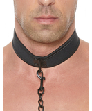 Ouch! black neoprene collar with chain leash